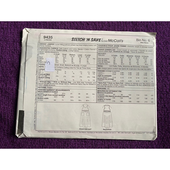 McCalls sewing pattern 9435 dress jumper patch pockets sz 4 6 8 10 12 14 - Picture 3 of 6